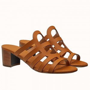 Hermes Celena Sandals 5MM In Brown Calfskin