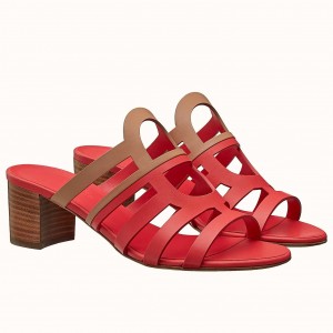 Hermes Celena Sandals 5MM In Red/Brown Calfskin