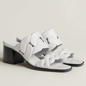 Hermes Gaby Sandals 60mm in White Nappa Leather 