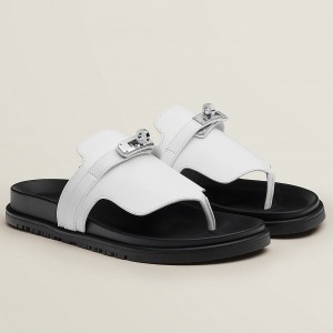 Hermes Empire Sandals in White Calfskin 