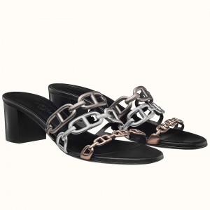 Hermes Tandem Sandals In Gold/Silver Lambskin