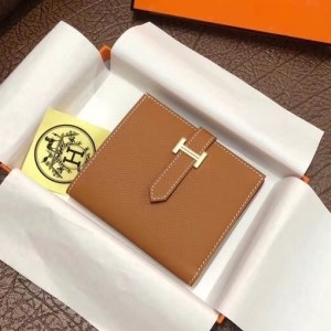Hermes Bearn Compact Wallet In Gold Epsom Leather