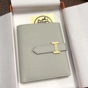 Hermes Bearn Compact Wallet In Pearl Grey Epsom Leather