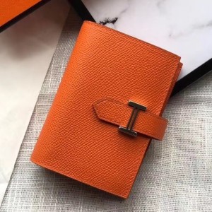 Hermes Bearn Mini Wallet In Orange Epsom Leather