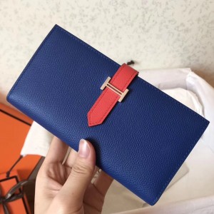 Hermes Bi-Color Epsom Bearn Wallet Electric Blue/Piment