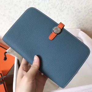 Replica Hermes Dogon Duo Wallet In Orange Clemence Leather