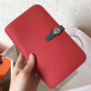 Hermes Bicolor Dogon Duo Wallet In Red/Jean Leather