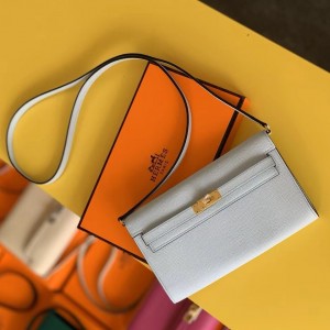 Hermes Kelly Pochette Bag In White Epsom Leather by behermesbags