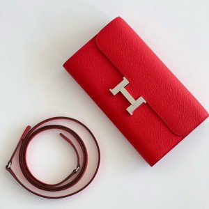 Hermes Constance To Go Wallet in Red Epsom Calfskin 