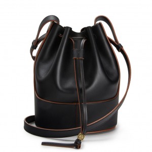 LOEWE Calfskin Balloon Bucket Bag Black Tan | FASHIONPHILE