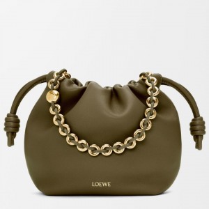 Loewe Mini Flamenco Purse Bag in Dark Khaki Nappa Lambskin