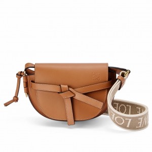 Loewe Mini Gate Dual Bag In Tan Calfskin