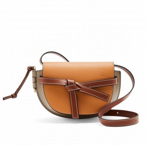 Loewe Mini Gate Dual Bag In Amber/Grey Calfskin