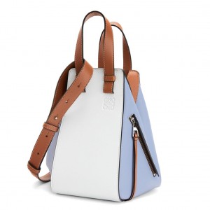 Loewe Medium Hammock Bag In White/Blue/Tan Calfskin
