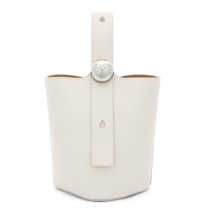 Loewe Mini Pebble Bucket Bag in White Grained Leather