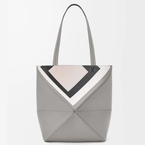 Loewe x Albers Medium Puzzle Fold Tote Bag in Grey Calfskin
