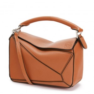 Loewe Mini Puzzle Bag In Brown Calfskin Leather