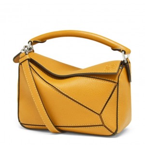 Loewe Mini Puzzle Bag In Yellow Calfskin Leather