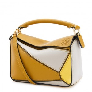 Loewe Mini Puzzle Bag In Ochre/White/Yellow Calfskin