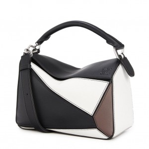 Loewe Small Puzzle Bag In Black/Taupe/White Calfskin