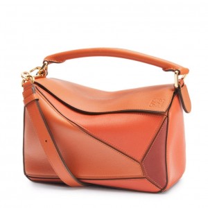 Loewe Small Puzzle Bag In Tan/Orange/Camel Calfskin