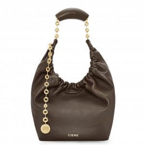 Loewe Small Squeeze Bag in Chocolate Nappa Lambskin 