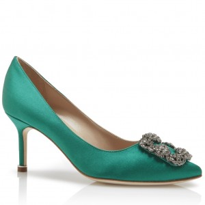 Manolo Blahnik Green Satin Hangisi 70mm Pumps