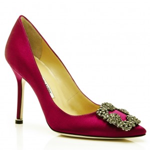 Manolo Blahnik Bordeaux Satin Hangisi 105mm Pumps 