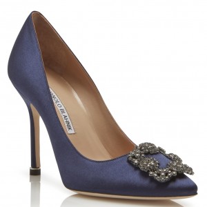 Manolo Blahnik Navy Blue Satin Hangisi 105mm Pumps 