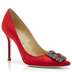 Manolo Blahnik Red Satin Hangisi 105mm Pumps