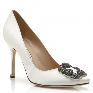 Manolo Blahnik White Satin Hangisi 105mm Pumps