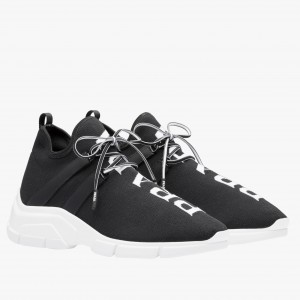 Prada Black Knit Fabric Logo Sneakers 