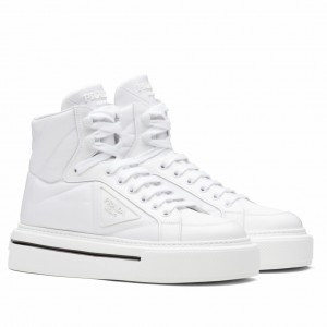 Prada Women's Macro High-top Sneakers In White Re-Nylon And Leather