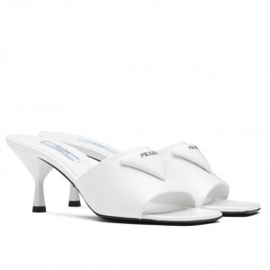 Prada Mid-heeled Slides In White Brushed Leather