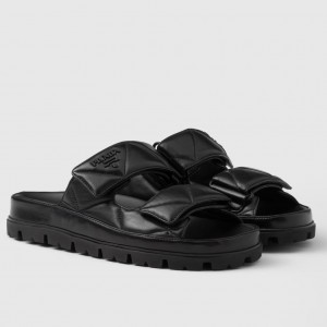 Prada Women's Sandals in Black Padded Nappa Leather 