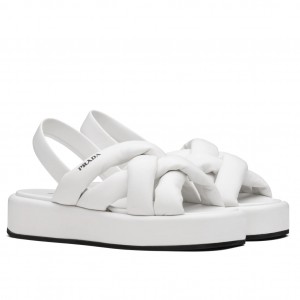 Prada Flatform Sandals In White Nappa Leather