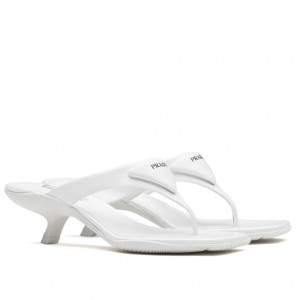 Prada High-heeled Thong Sandals In White Brushed Leather