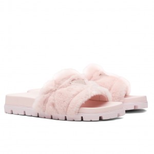 Prada Slide Slippers In Pink Quilted Shearling 