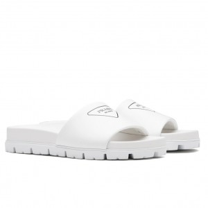 Prada Slide Sandals In White Leather 