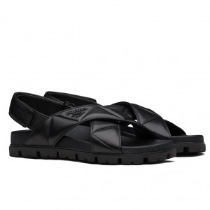 Prada Sporty Sandals In Black Quilted Nappa Leather 