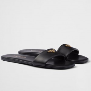 Prada Women's Slides in Black Smooth Leather