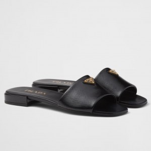 Prada Women's Slides in Black Saffiano Leather