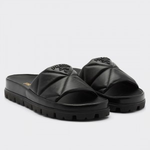 Prada Women's Slides In Black Quilted Nappa Leather