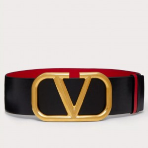 Valentino VLogo Reversible Belt 70mm in Black and Red Calfskin