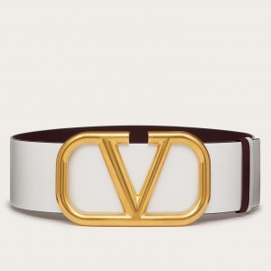 Valentino VLogo Reversible Belt 70mm in White and Black Calfskin