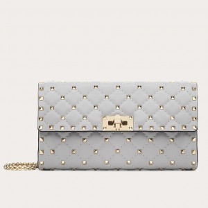 Valentino Rockstud Spike Crossbody Clutch In Pastel Grey Lambskin