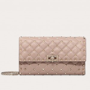 Valentino Rockstud Spike Crossbody Clutch In Poudre Lambskin