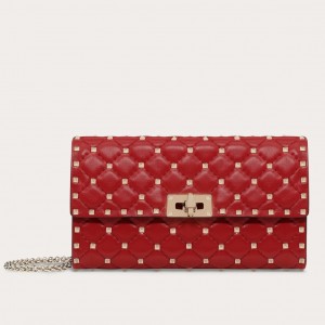 Valentino Rockstud Spike Crossbody Clutch In Red Lambskin