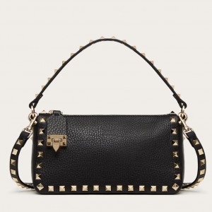 Valentino Small Rockstud Crossbody Bag In Black Grainy Calfskin