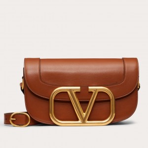 Valentino Supervee Crossbody Bag In Brown Leather